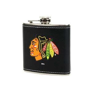NHL Chicago Blackhawks Stainless Steel Leather-Wrapped 6 oz Flask Team Logo